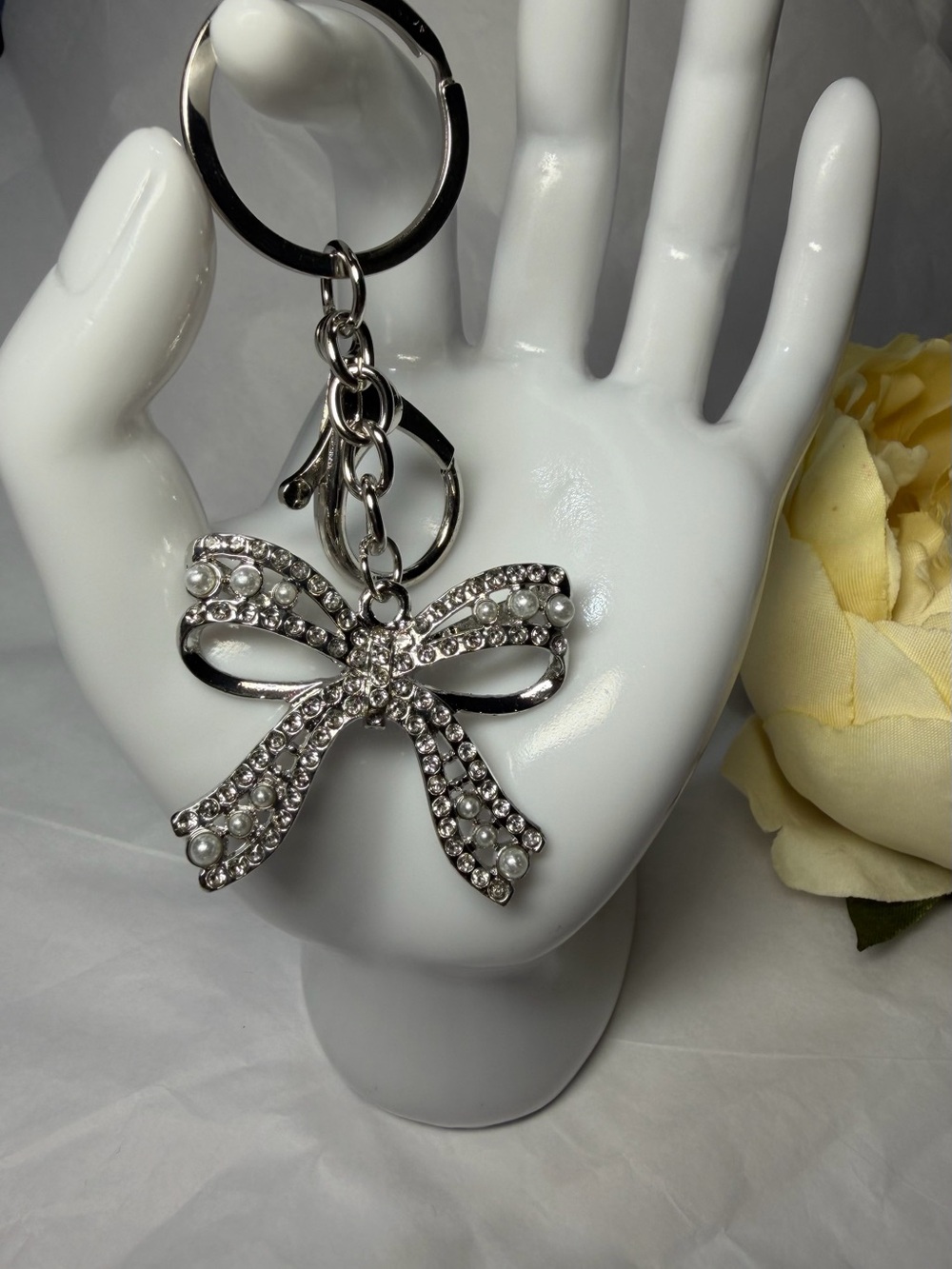 Crystal Bow Keychain/Bag Charm - Silver